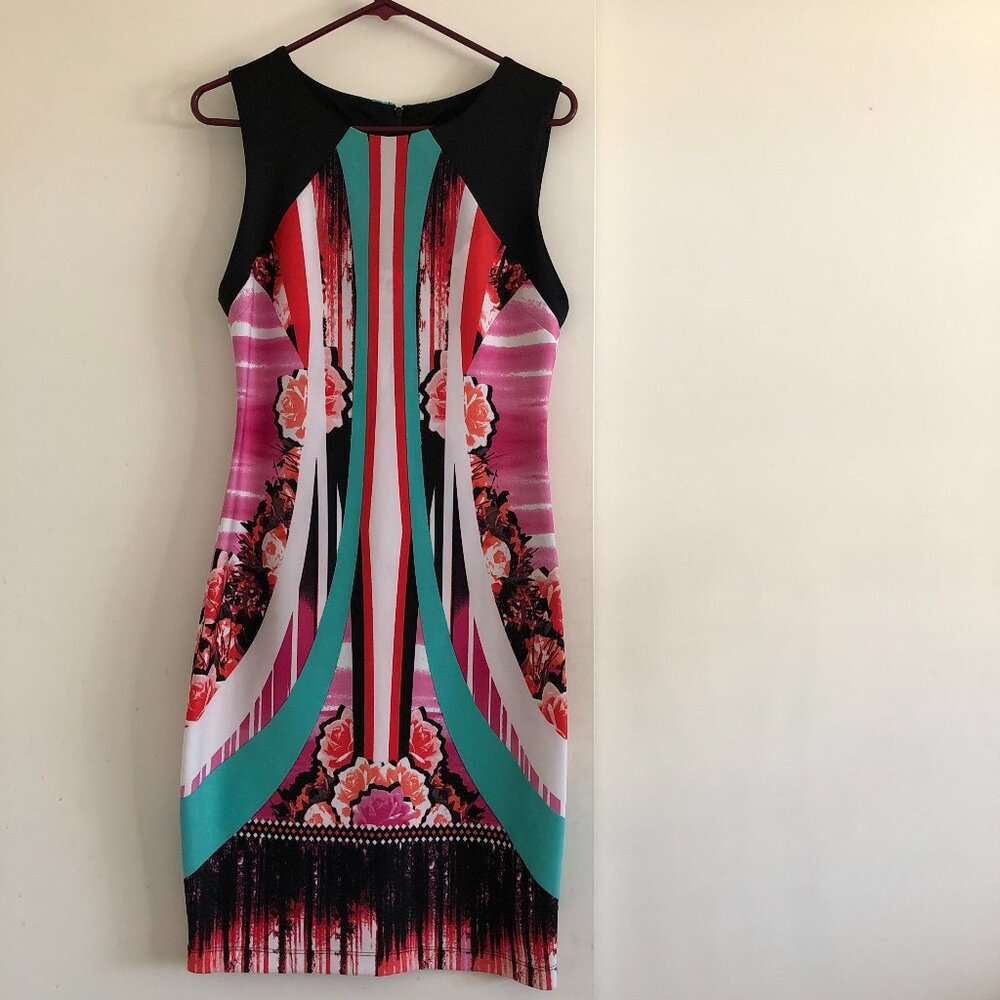 Vintage Bisou Bisou by Michele Bohnot Multicolor Abstract Print Dress Size 10